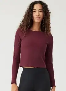 Outdoor Voices NWT Rib Longsleeve Shiraz Red Ribbed Cropped Tee Size XXXL
