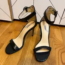 L’agence Women’s 37.5 Black Snake Skin Gisele High Heel Sandal Strappy Chic