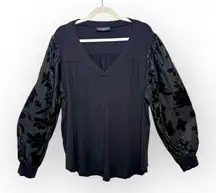 Lane Bryant Black Sheer Floral Sleeve Elegant Festive Holiday Party Top 18/20