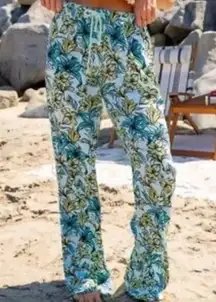 Beach Riot | Tropical Floral Print Pants Blue Lagoon | M