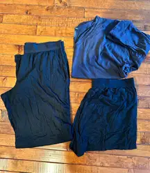 Women’s Tommy John Black Pajama Set with shirt, shorts and pants size large