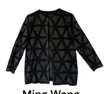 Ming Wang  Sapphire womens medium cardigan blazer black silver sparkle fancy