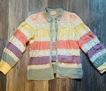 Sézane Striped Lace Ramie Blouse Spring 24 Fairy Whimsical 34 Cottagecore Dainty