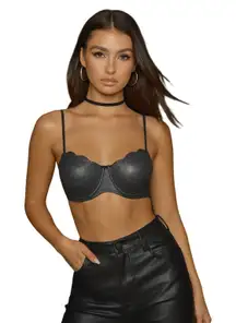 Going Out Club Cami Bra Top Iridescent Black/Silver Tie Back Size XL Molded Cup