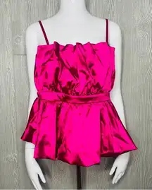 Nwt thirty thirty pink rouched ruffle peplum style spaghetti strap tank top xs