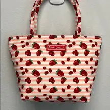 🌸 Betsey Johnson Strawberry 🍓 & Pink Striped Insulated Lunch Bag
