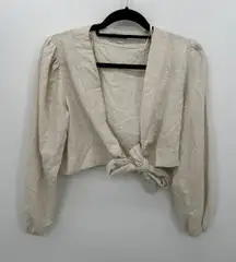 Sophie Rue Womens Cream Tie Front Linen Blend Cardigan Shirt Size L Boho Coastal