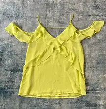 Naked Zebra  Neon Yellow Green Cold Shoulder Ruffle Strappy Cami Top Small