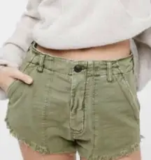 Free People Womens Raw & Patched Standoff Cutoff Shorts Cotton Olive Green Sz 4