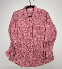 Candies‎ Women's Button Down Shirt Roll Tab Sleeve Pink Spotted Print