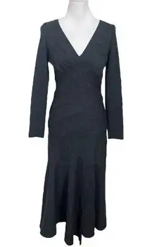 Teri Jon by Rickie Freeman A Line Midi Dress Long Sleeves Wool Gray Size 4