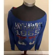 E5 College Classics KU University Of Kansas Jayhawks Sequin Sweatshirt Large
