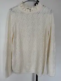 Talbots‎ Cream Textured Wool Cowl Neck Sweater with Ruffles Long-sleeve Size L