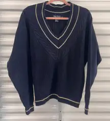 Vintage Nautica Navy V-Neck Sweater Tagged M Unisex Beige Stripes