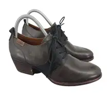 Pikolinos Baqueira Leather Lace Up Oxford Block Heel 8.5 Preppy Retro Gray Goth