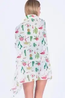 Boutique Cactus Pineapple Flamingo Beach Sarong Coverup