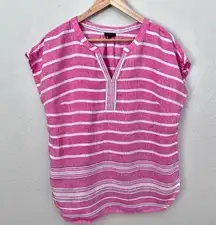 TALBOTS | Pink Blue White Stripe Striped Blouse Cap Sleeve Tunic Linen | Size Me