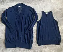 Duffy Cardigan & Tank Womens XS Open Front Blue Linen Shell Sweater Lightweight