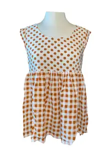 blouse short cap sleeves gingham skirted button back Sz Med NWOT