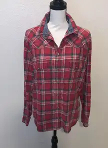 Bea Shirt Woman’s XXL Lightweight Red Plaid Flannel Pearl Snap