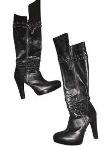 Y2k Carlos Santana chain Boots boho chain knee high black designer spring party