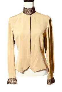 Dana Buchman Silk Beige and Metallic Blouse Sz 2