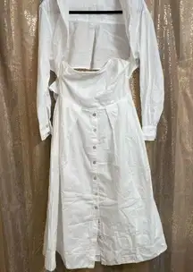 Free People Isley Long Sleeve 2-in-1 Button Down Cotton White Midi Dress XS NWOT