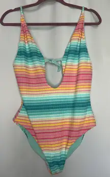 Bingo Surf Women's XL Multicolor Adjustable Straps One‎ Piece Striped Swimsuit