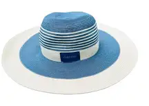 CALVIN KLEIN Blue White Striped Paper Wide Brimmed Sun Hat