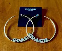 COACH Women’s Signature Logo Large Hoop Earrings Goldtone 3 in Diameter NEW