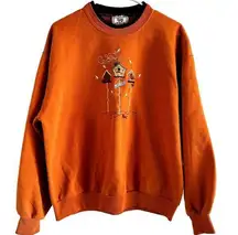 VTG Top Stitch Morning Sun Birdhouse Sweatshirt Double Collar Embroidered Orange