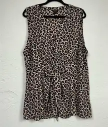 Torrid Brown Animal Print Sleeveless Blouse Womens 3X Tie Waist Buttons Fall Top