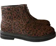 Aerosoles Womens Leopard Print Leather Ankle Boots Calf Hair Chunky Zip Sz 9