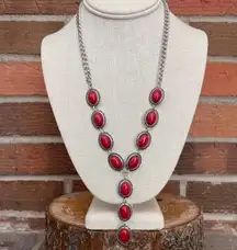 Red Concho Lariat Necklace