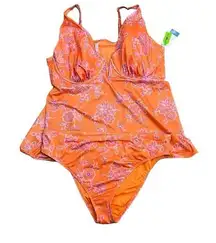 Cacique Plunge 2 piece Swimsuit Size 18 44DDD Orange Swim Beach Vacation Resort