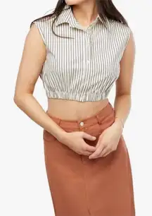 WeWoreWhat Sleeveless Popover Shirt Crop Blouse‎ Antique White Stripe Size S