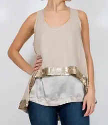 Robert Rodriguez  100% Silk Nude Shell Hi-Low Sequin Tank Size 6