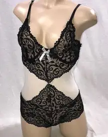 Lace White and Black one-piece romper with underwire and back bra closure