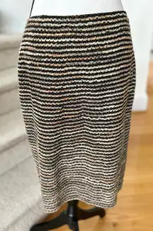 St. John Black & Tan Boucle Tweed Knee Length Pencil Skirt