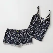 Y2K Vintage Laura Ashley Large Blue Daisy Lace‎ Cami Babydoll Top Pajama Set