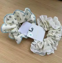 Set of 2 Ditsy Floral Eyelet Hair Scrunchie Cream Blue