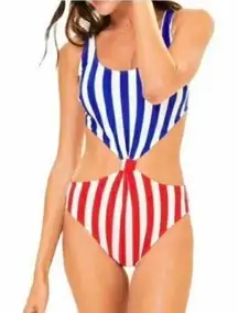 Abercrombie & Fitch Women's Red Blue Striped Cheekini One-piece Swimsuit Size XL