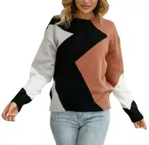 Lush Clothing Lush Brown, Black, Gray, & Cream Geometric Mockneck Sweater (S)