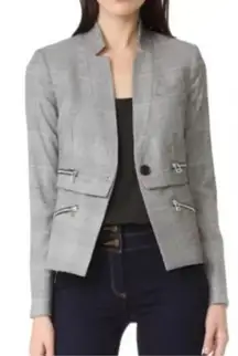 Veronica Beard Paloma Zipper Jacket Black White Red Plaid Size 6