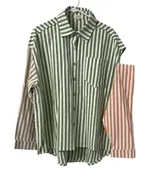 POL Striped Green & Pink Button Down Shirt (Size Small)