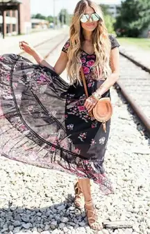 Bluish & Co Salia Boho Floral Flowy Maxi Dress L