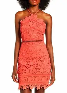 ASTR  the label crocheted lace bodycon sheath halter dress cross straps size M