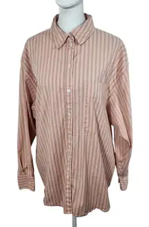 a new day Khaki and Pink Stripe Cotton Button Down Shirt Size Large