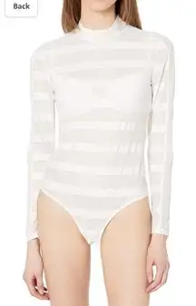 New BCBGMaxAzria White Sheer Striped Body Suit