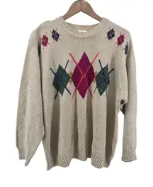 Elisabeth Liz Claiborne Womens Knit Sweater Argyle Pattern Beige Size 1,